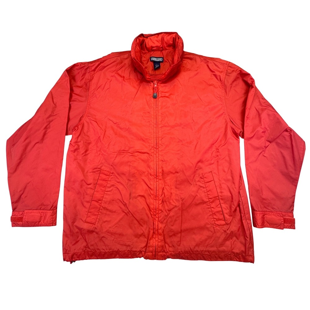 Lands' End Jacket‎ Mens Large Hidden Hood Red Collared Rain Jacket Windbreaker - Picture 2 of 8